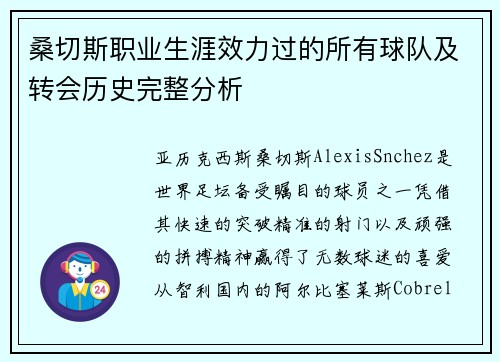 桑切斯职业生涯效力过的所有球队及转会历史完整分析 桑切斯职业生涯效力过的所有球队及转会历史完整分析